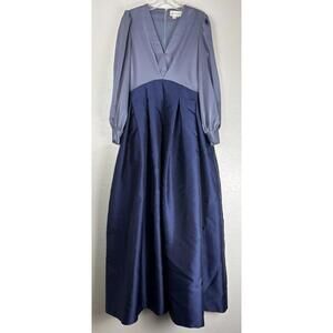 Sachin & Babi Periwinkle Blue Zoe Long Sleeve‎ Mikado Gown L $895 Inc Belt